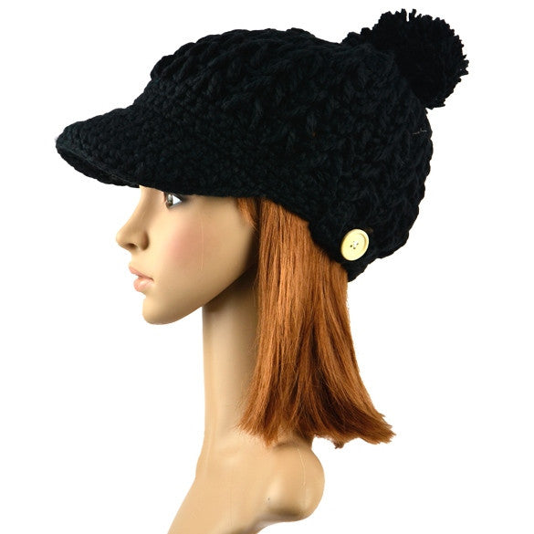 Women's Wool Winter Hat Thick line hat Ball Cute Hat Warm Flight Hat Peaked Cap - Oh Yours Fashion - 1