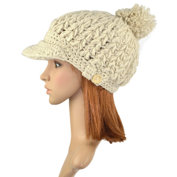 Women's Wool Winter Hat Thick line hat Ball Cute Hat Warm Flight Hat Peaked Cap - Oh Yours Fashion - 3