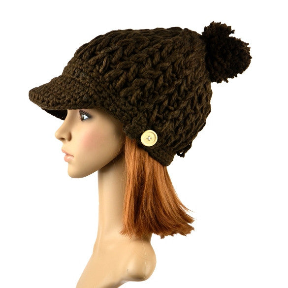 Women's Wool Winter Hat Thick line hat Ball Cute Hat Warm Flight Hat Peaked Cap - Oh Yours Fashion - 4