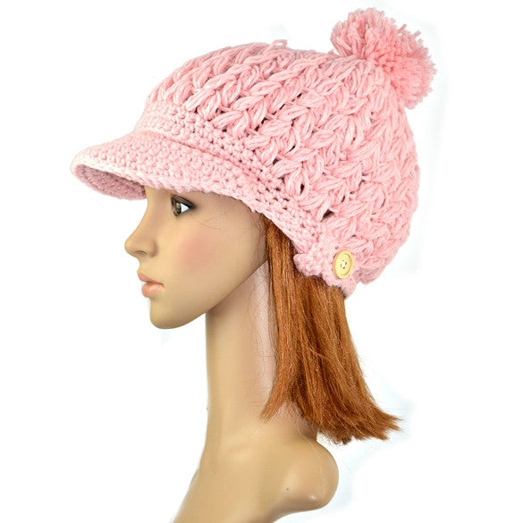 Women's Wool Winter Hat Thick line hat Ball Cute Hat Warm Flight Hat Peaked Cap - Oh Yours Fashion - 6