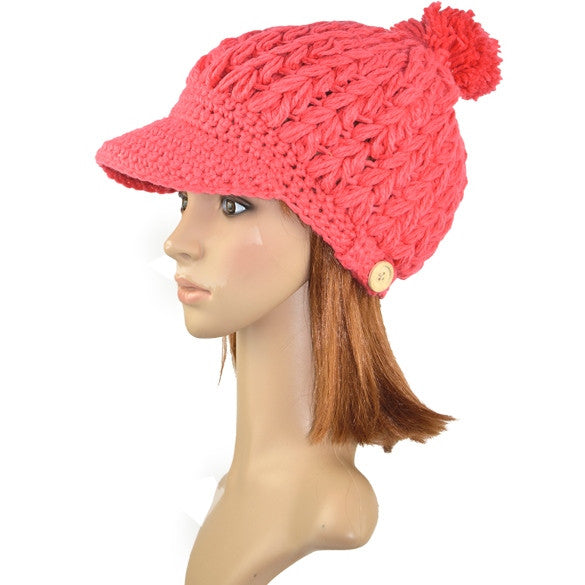 Women's Wool Winter Hat Thick line hat Ball Cute Hat Warm Flight Hat Peaked Cap - Oh Yours Fashion - 9