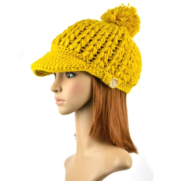 Women's Wool Winter Hat Thick line hat Ball Cute Hat Warm Flight Hat Peaked Cap - Oh Yours Fashion - 10