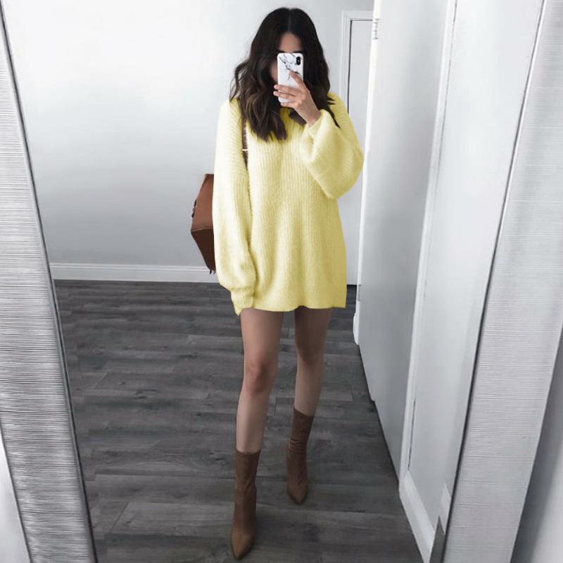 Candy Color Long Lantern Sleeves Loose Long Women Pullover Sweaters