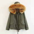 Faux Fur Collar Hooded Women Short Loose Drawstring Coat