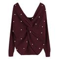 Scoop V-back Crapped Beads Women Loose Candy Color Sweater