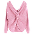 Scoop V-back Crapped Beads Women Loose Candy Color Sweater