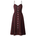 Polka Dot Spaghetti Straps Buttons High Waist Women A-line Tee-length Dress