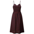 Polka Dot Spaghetti Straps Buttons High Waist Women A-line Tee-length Dress