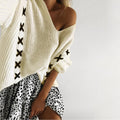 Deep V-neck Long Batwing Sleeves Loose Knit Sweater