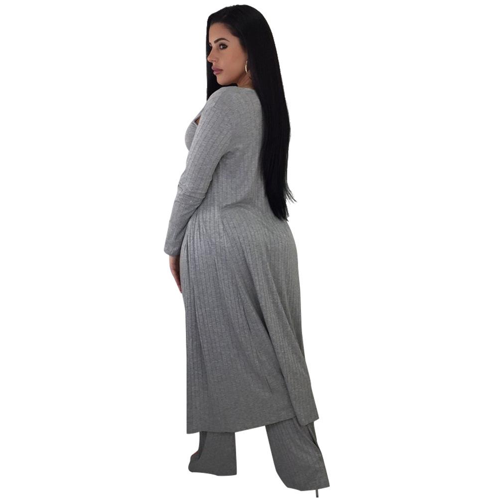 Straps Crop Top High Waist Wide-leg Long Pants with Long Outwear Women Three Pieces Set