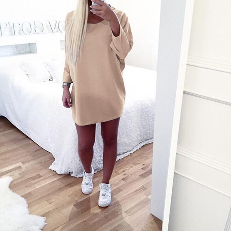 Thick Crew Neck Solid Color Loose Women Oversized Knit Sweater Dress