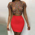 Transparent Polka Dots Crop Top with Candy Color Short Skirt Women Two Pieces Set