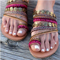 Hand Made Bohemian Beads Weave Women Slipper Thong Beach Sandals