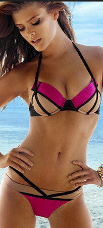 Contrast Color Halter Straps Bikini Set