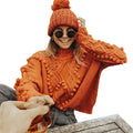 Ball Decoration High Neck Solid Color Loose Women Sweater