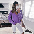 V-neck Loose Long Batwing Sleeves Candy Color Pullover Sweater