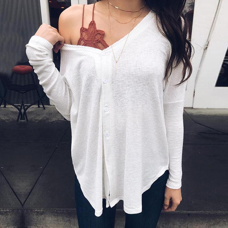 V-neck Buttons Loose Long Sleeves Long Cardigan