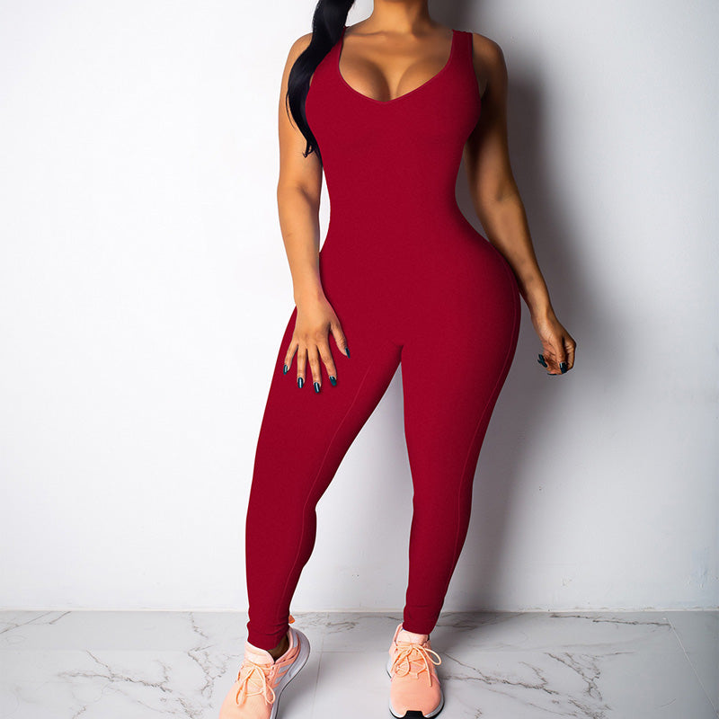 Sleeveless Bodycon Wide Leg Backless Skinny Sports Jumpsuits