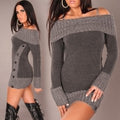 Off the Shoulder Color Block Women Bodycon Long Sweater
