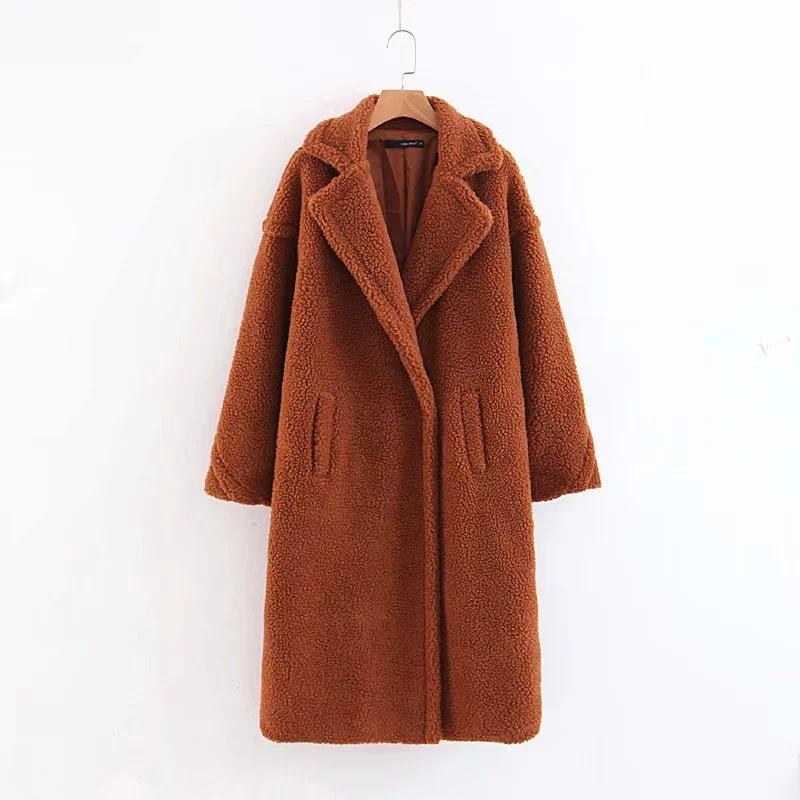 Warm Faux Fur Lapel Collar Oversized Women Teddy Coat