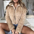 Lapel Zipper Faux Fur Women Short Teddy Coat