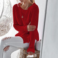 Round Neck Split Loose Solid Color Loose Women Sweater