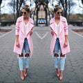 Lapel Solid Color Women Loose Oversized Pink Cardigan Coat