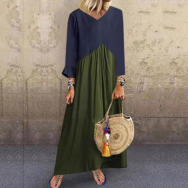 Colorblock Patchwork Loose Ankle Length Dress