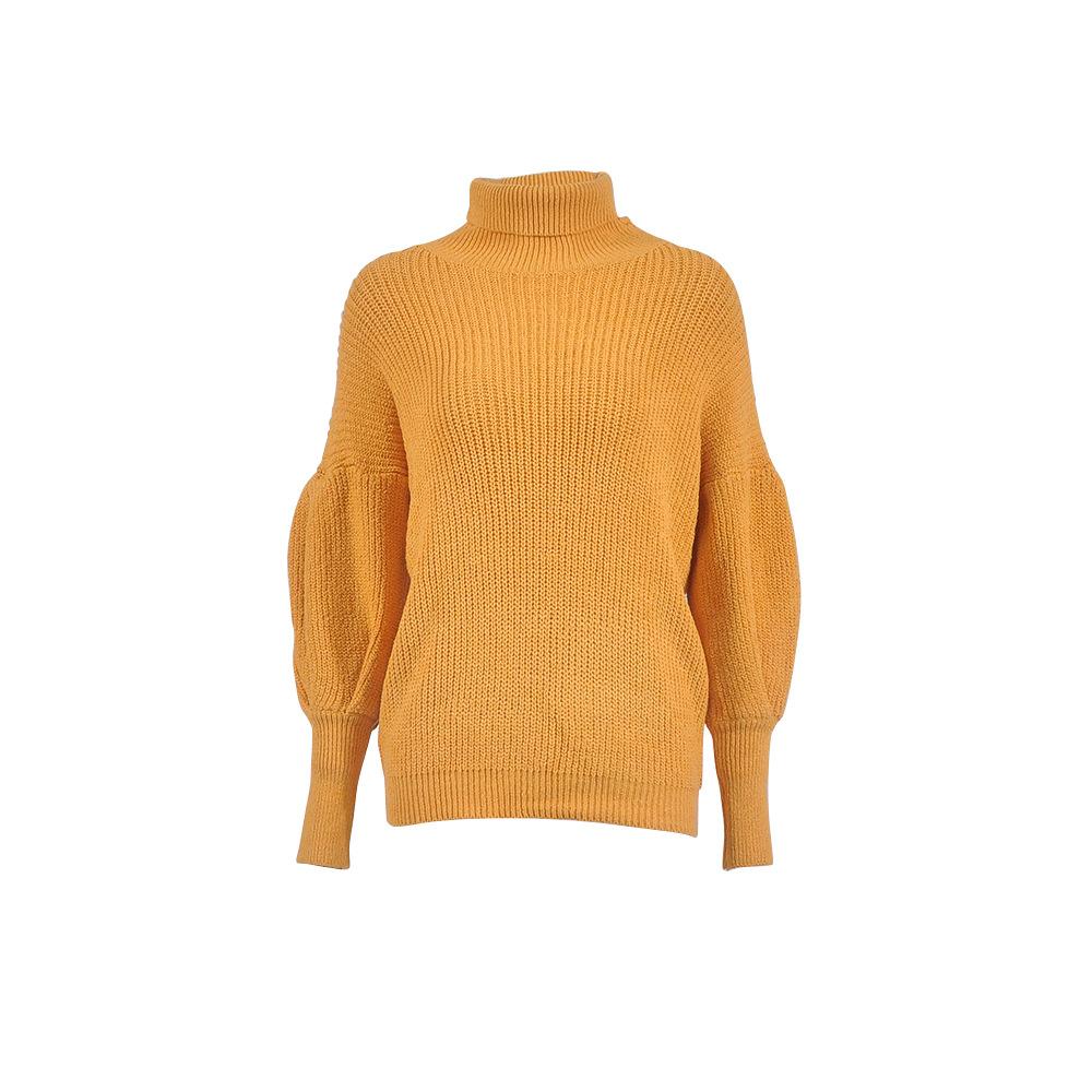 2018 Women's High-neck Pure Color Long Lantern Over-sleeve Sweater