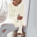 Round Neck Split Loose Solid Color Loose Women Sweater