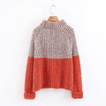 High Neck Color Patchwork Curl Long Sleeves Loose Women Sweater