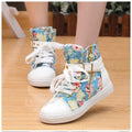 Cute Floral Print Skull Lace Up High Cut Women Sneakers - OhYoursFashion - 3