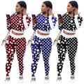 Stars Polka Dots Print Crop Top with Long Skinny Pants Two Pieces Set