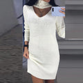 Turtleneck Beads Hollow Out Women Pullover Oversized Sweater Dress
