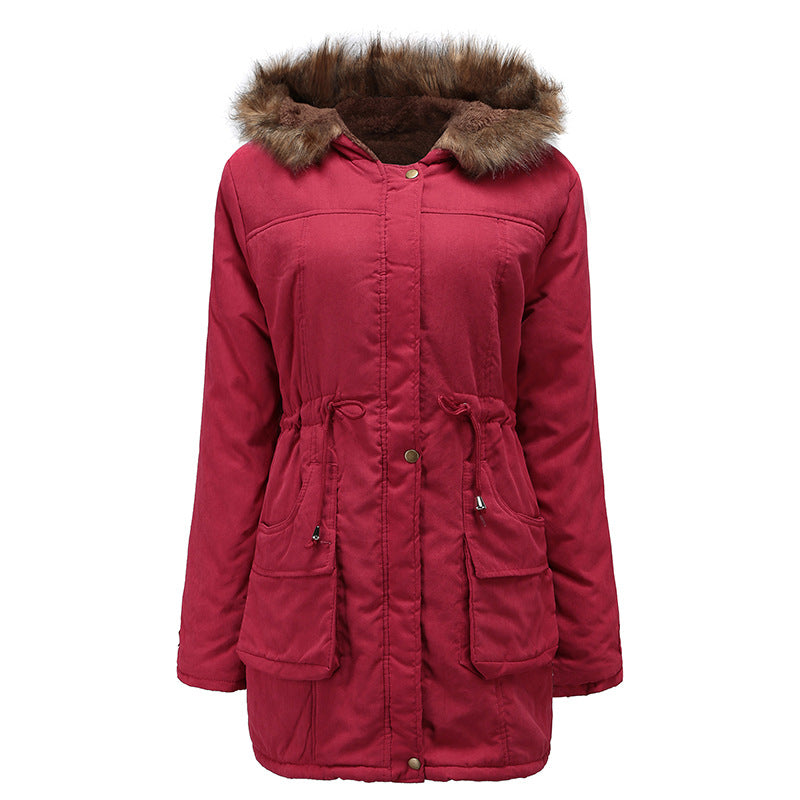 Solid Color Draw String Pockets Women Oversized Coat