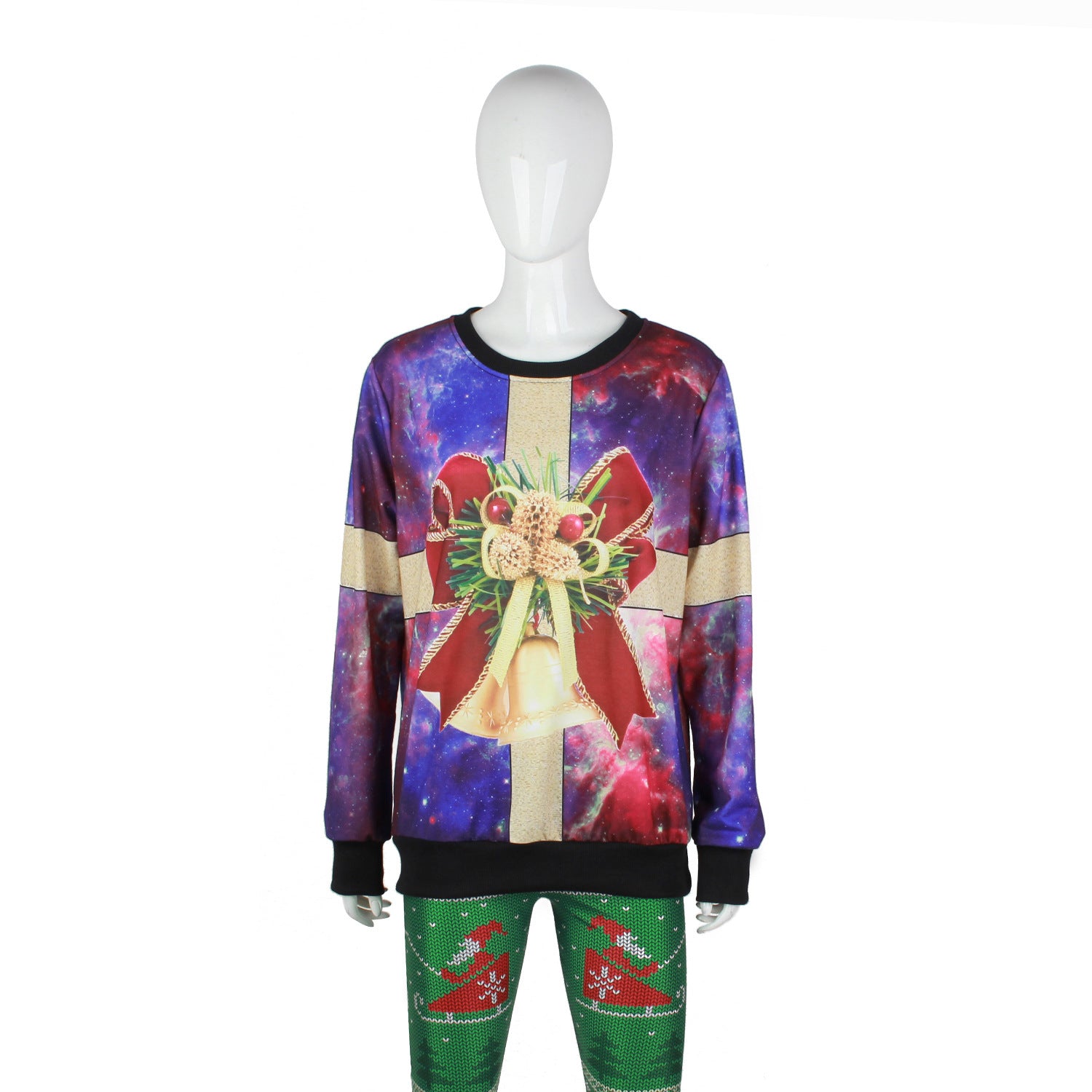 Party Bowknot 3D Galaxy Print Women Christmas Sweatshirt