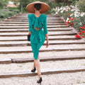 Open Back Bowknot Green Women Knee-length Dress
