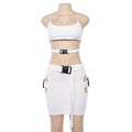 Sexy Spaghetti Straps Crop Top with Hollow Out Short Skirt Two Pieces Set