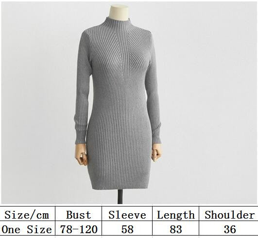 High Neck Bodycon Knitting Sweater Dress - Oh Yours Fashion - 6