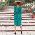Open Back Bowknot Green Women Knee-length Dress