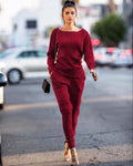 Solid Color Sweater with Long Pencil Pants Two Pieces Winter Set