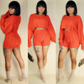 Cable Knit Crop Sweater with Knitwear Shorts Women Two Pieces Set