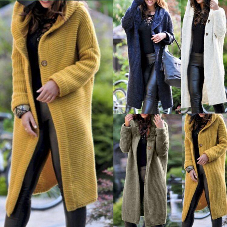 Solid Color Knited Women Oversized Hooded Cardigan Coat