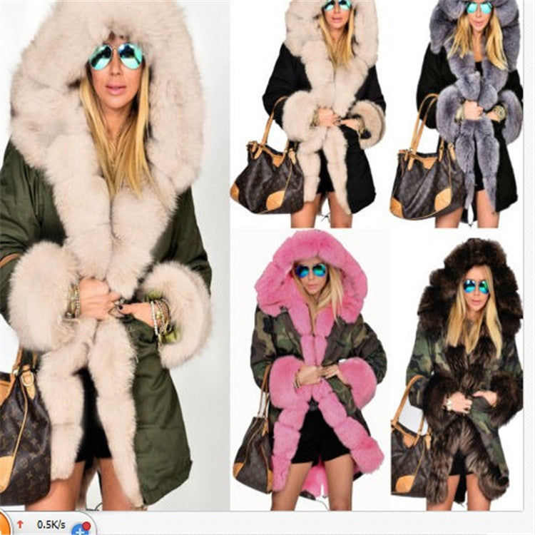 Faux Fur Decoration Women Hooded Oversized Long Punk Coat