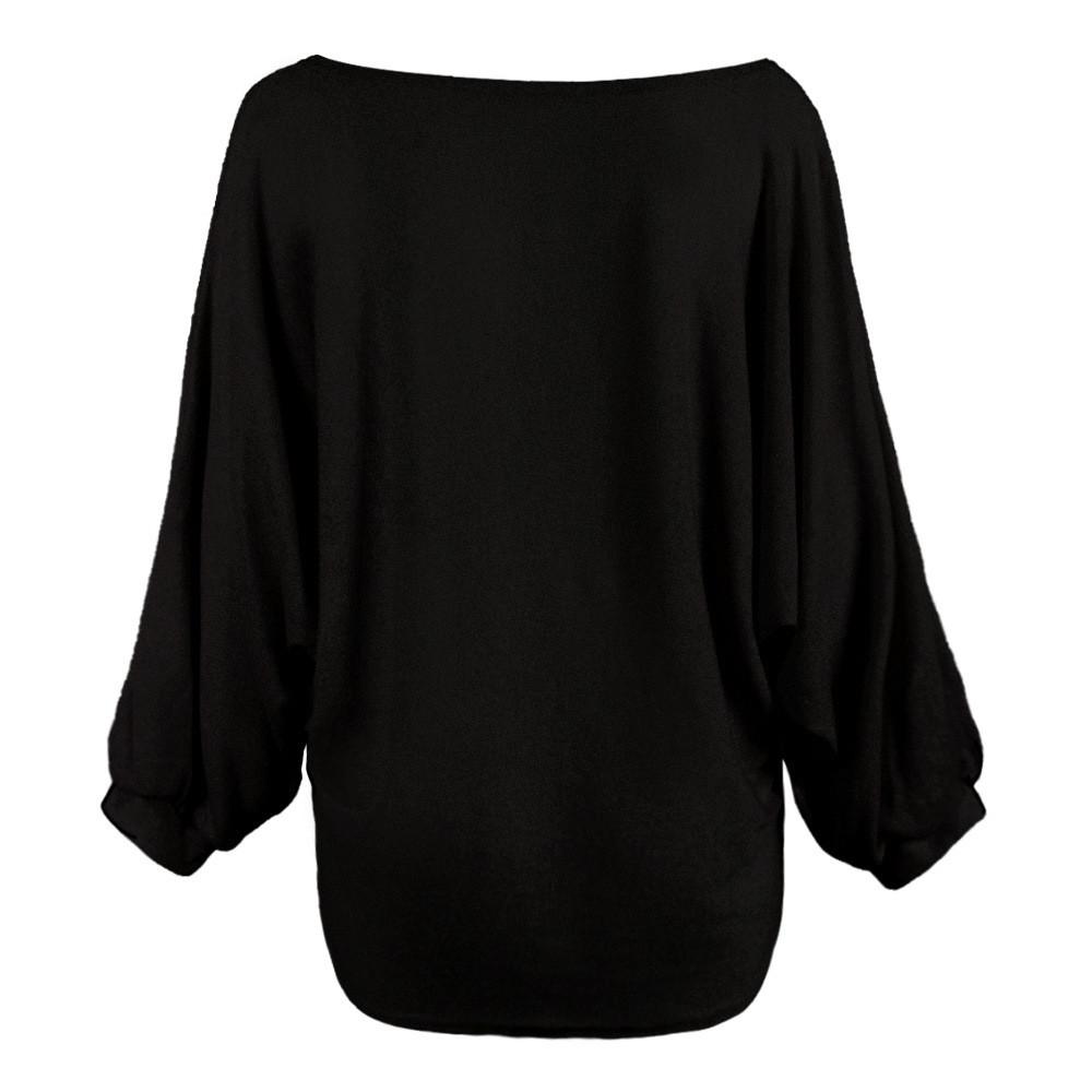 Scoop Pure Color Bat-wing Sleeves Loose Blouse