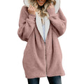 Solid Color Zipper Women Oversized Hooded Plus Size Teddy Coat