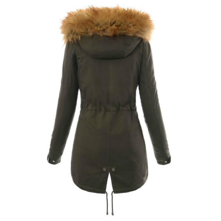 Faux Fur Collar Zippers Slim Women Oversized Long Hooded Parka Jacket Coat