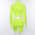 Fluorescent Color Crop Top with High Waist Shorts Women Two Pieces Set