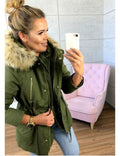 Faux Fur Collar Zippers Solid Color Women Hooded Coat