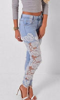 Lace Patchwork Hollow Low Waist Straight Hot Jeans - OhYoursFashion - 2